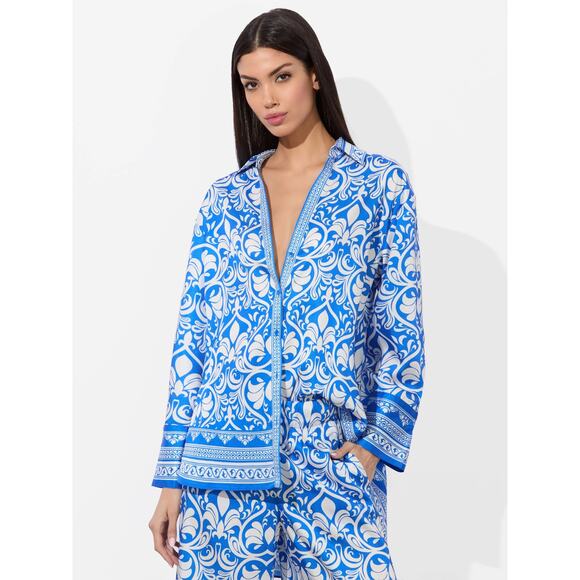 ALICE + OLIVIA Kiva Oversized Pajama Button-Up Shirt Size Small - Picture 1 of 10